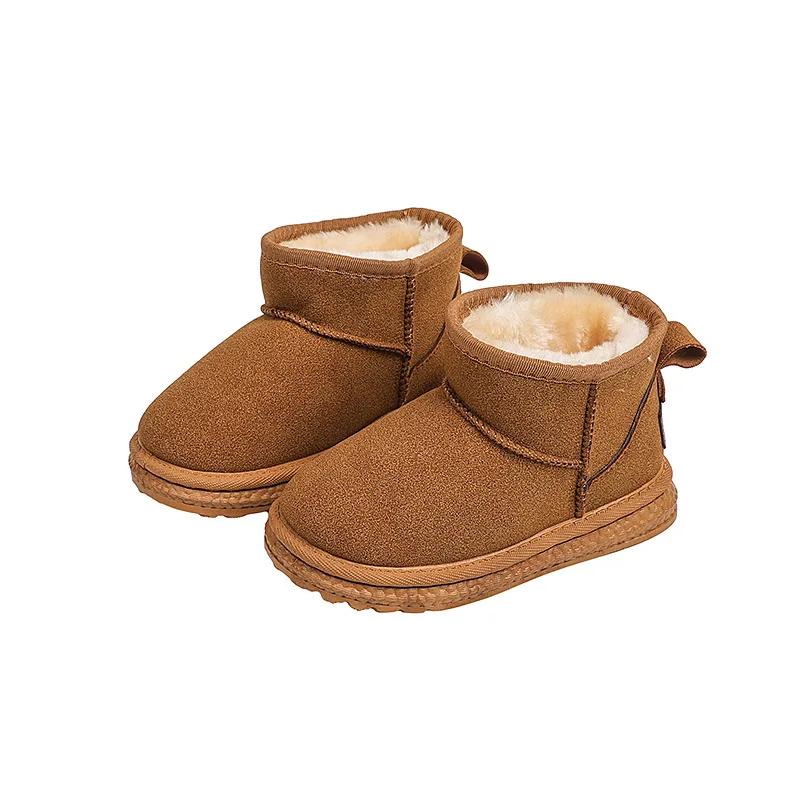 Zimowe Buty Śniegowce dla Dzieci Outdoor Wszechstronne Modne Buty dla Chłopców Jednokolorowe Codzienne Buty Dziecięce dla Dziewczynek Czarne Brązowe Antypoślizgowe