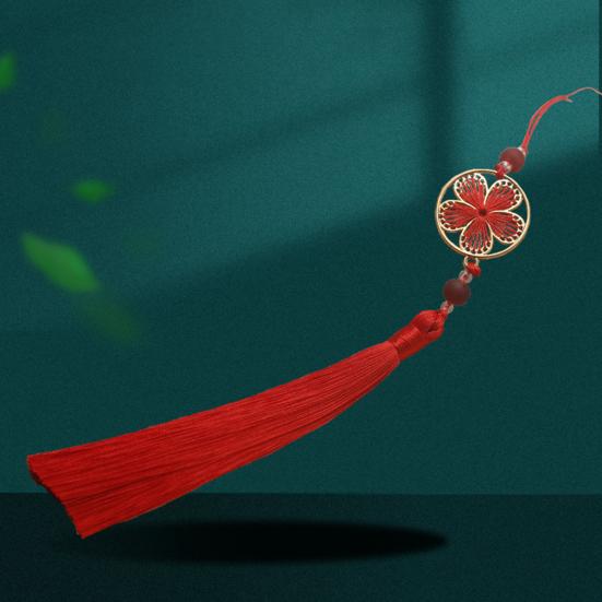 Yousheng 13cm Tassel Pendant Vintage Chinese Style Element Smooth Texture Hollowed Pattern Handmade Decorate Clothing Accessories Flower Round Tassel
