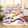 Koi Duvet Cover King Cherry Blossom Japanese Ukiyo-e Bedding Set Sakura Marine Animals Comforter Cover,Pink Romantic Quilt Cover