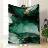 Green Marble Texture with Gold Veins Design - Flannel Blanket for Bedroom, Living Room, Sofa, and Nap.