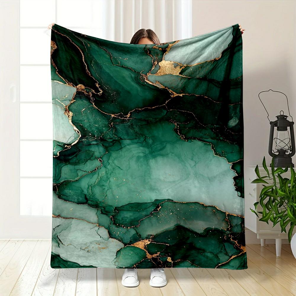 Green Marble Texture with Gold Veins Design - Flannel blanket for bedroom, living room, sofa, and nap.