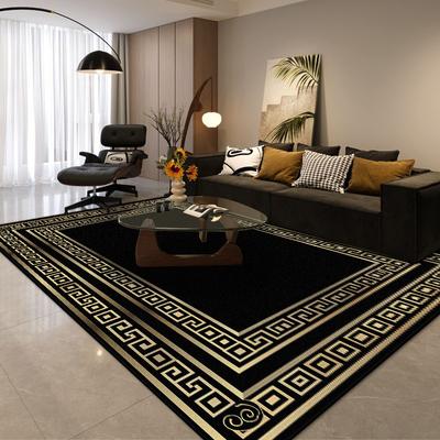 Modern Style Light Luxury Decor Home Living Room Rug Golden Border Antiskid Black Coffee Tables Mat Washable Soft Office Carpet