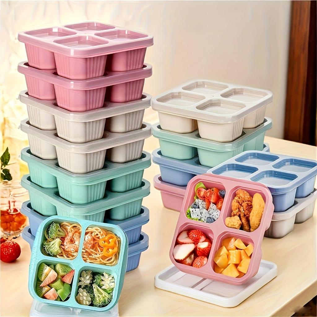 2pcs 4-compartment Bento Boxes with Lids, Microwave & Dishwasher Safe, 4 Colors, Ideal for Meal Prep, Office, Camping & School