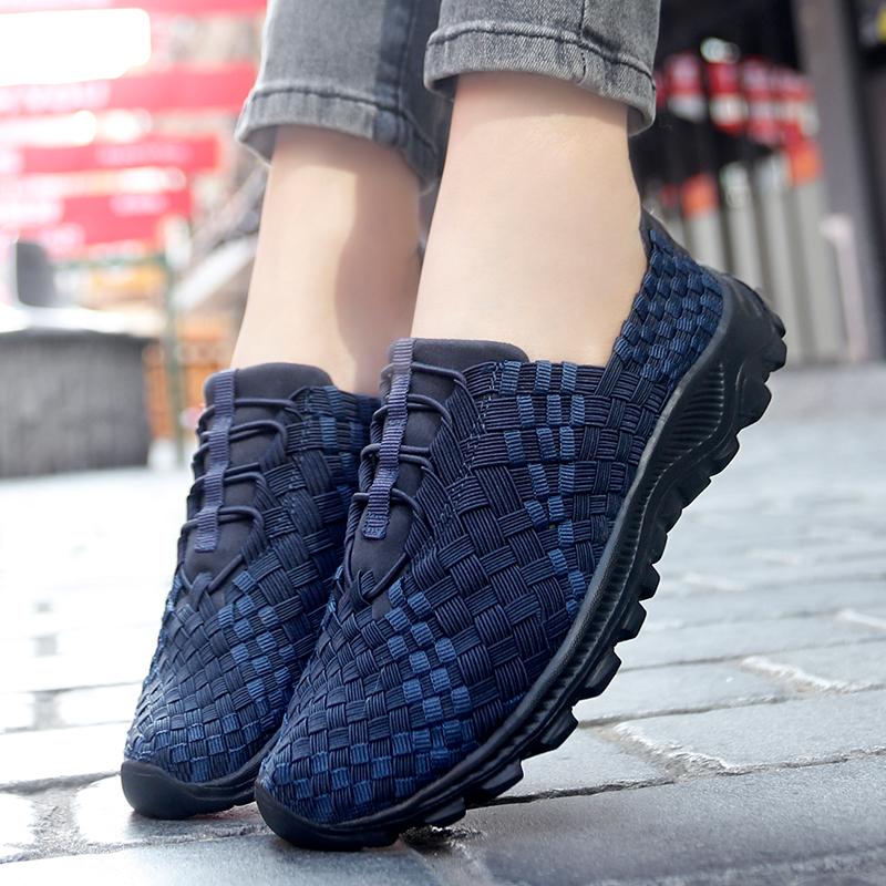 Summer Black Handmade Braid Beach Shoes Women Slip on Plus Size Casual Espadrilles Breathable Sneakers