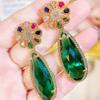 WWJ Unique Sense Of Plant Flower Design Long Light Green Pendant Earrings Heavy Industry Zircon Ladies Party Jewelry