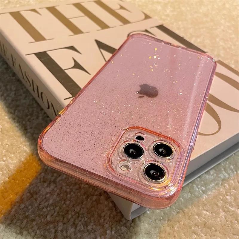 

Роскошный блестящий прозрачный чехол для iPhone 16 15 14 13 Pro Max, ударопрочный прозрачный мягкий черный чехол для 16 ProMax For iPhone 13 Pro розовый