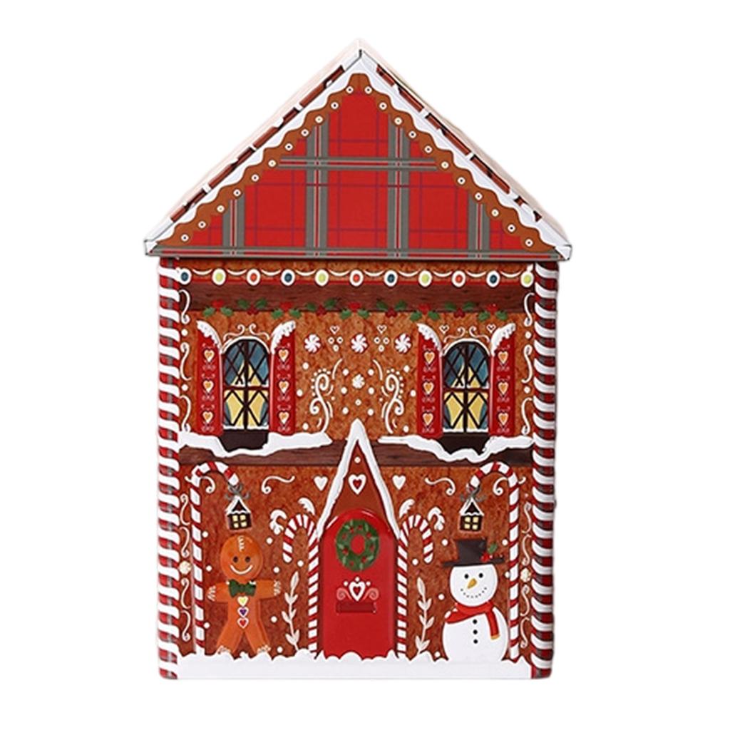 Festive Christmas House Shaped Tin Box Holiday Decorative Metal Container For Holiday Decor And Candy Storage Organizer