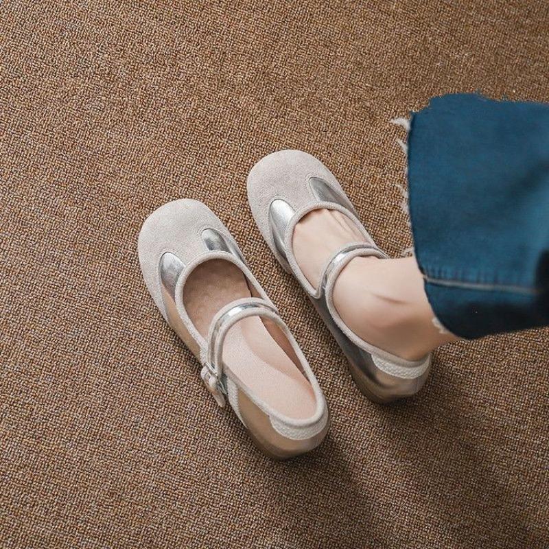 Autumn Small Man Inner Height Increase Silver One-word Buckle with Mary Jane Shoes Light Mouth Thick Heel Retro Single Shoes