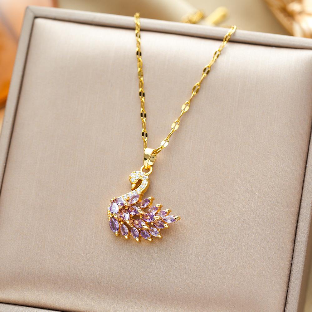 Micro-Set Zircon Swan Titanium Steel Necklace Summer Light Luxury Minimalist Versatile High-End Collarbone Chain Jewelry