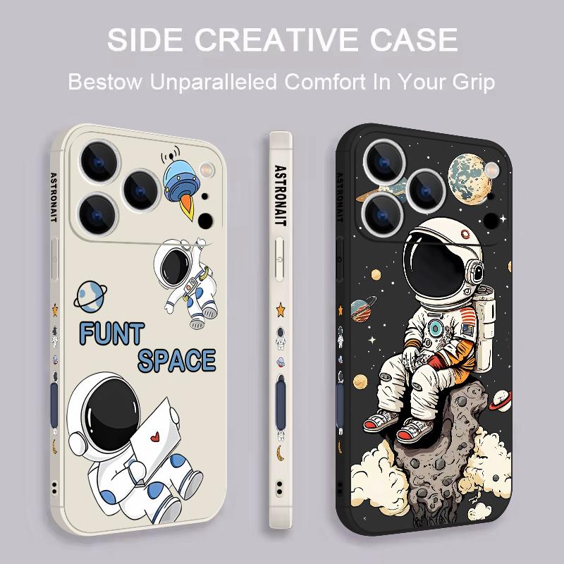 Cartoon Astonaut Planet Pattern Case For iPhone 16 Pro Max Magnetic For Magsafe Soft Cover For iPhone 17 15 14 13 Pro Max 17E 16E