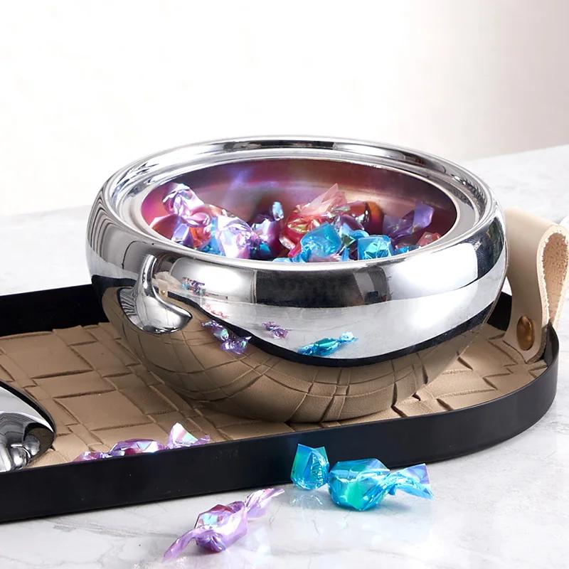 Stainless Steel Decorative Bowl with Lid, Tableware, Candy Bowl, Salad and Dessert Tray, Living Room Dining Table Storage Box