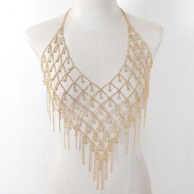 Luxury Heavy Industry Full Diamond, Shiny Geometric Chest Chain, Fashionable Bra, Retro Style European and American Body Accessories