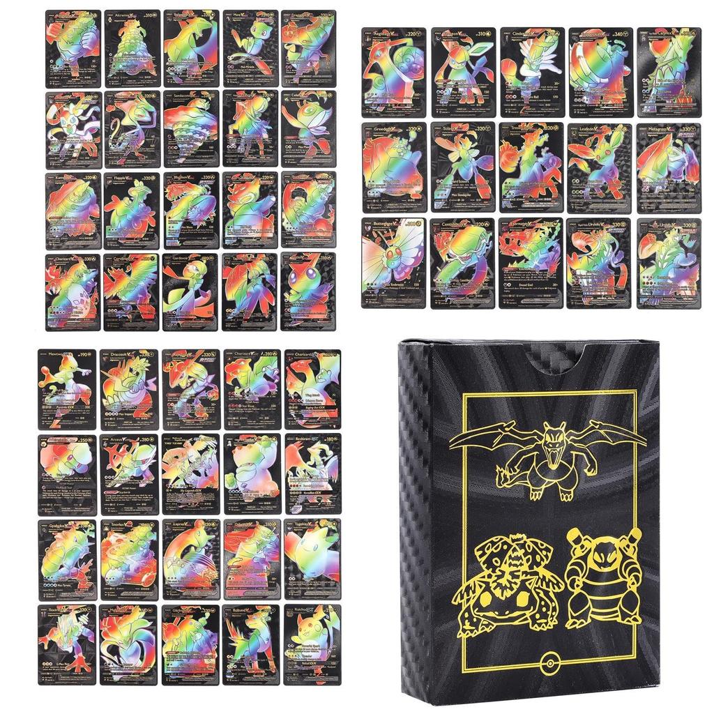 55 Pezzi TCG Carta Assortita Foglia Oro, Carta GX V- DX Charizard Carta Comune/Non Comune Carta V-max Collezione