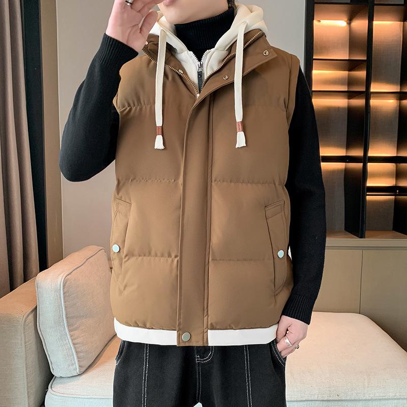High-quality graphene cotton vest men's autumn and winter hooded vest fashionable outer wear fake two-piece vest jacket