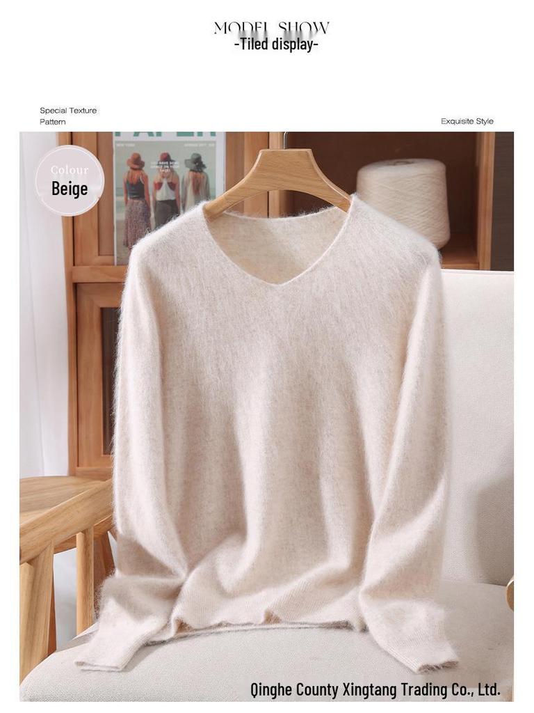 Damen Schlank geschnittener V-Ausschnitt Nerz Kaschmir Pullover, Große Größen, Herbst/Winter Pullover