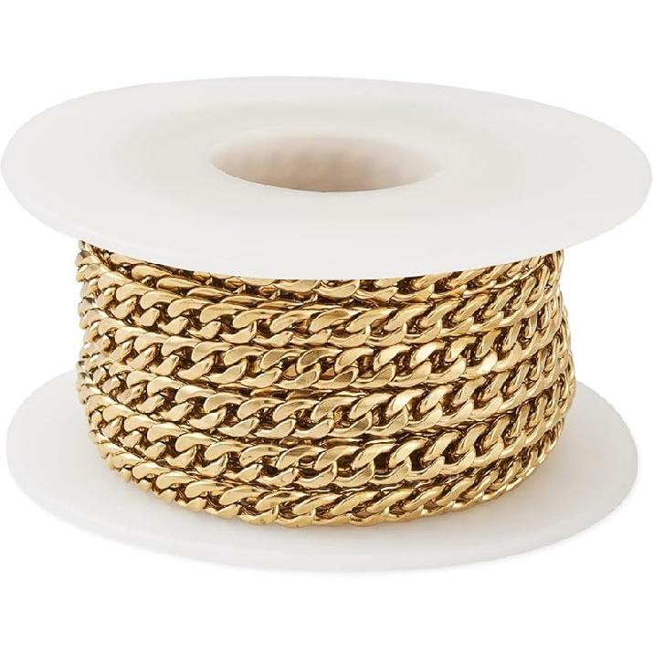 Pandahall 2 Rolls 14K Gold Plated Heart Link Chains Small Link Cable Chains 5 Yards Brass Gold Jewelry Chains for Permanent Jewelry Making Bracelet