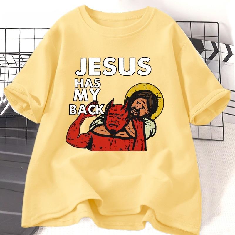 

Jesus Has My Back Tshirt Funny Christian Jesus Brazilian Jiujitsu TShirt Religious Faith Tshirts Cotton Short Sleeve Clothes 4XL
