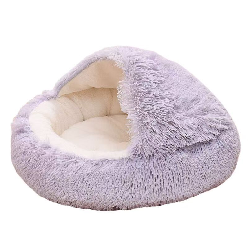 Kattenmand Herfst en Winter Warme Mand Pluche Schaal Kattenmand Pluche Rond Semi-gesloten Diepe Slaap Huisdierenmand