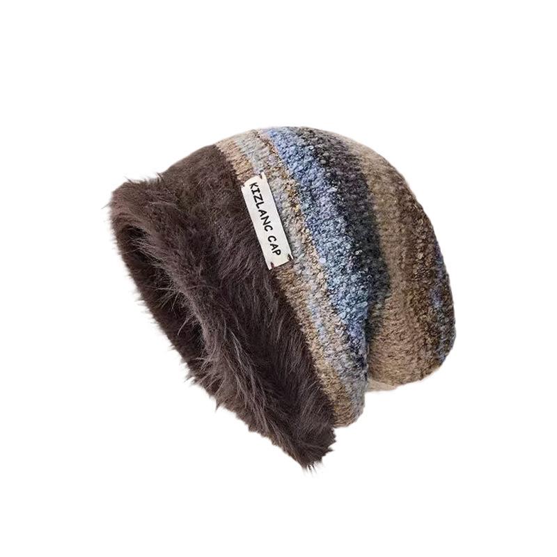 Autumn and Winter Face Showing Small Cold Proof Ear Protecting Hat Color Blocked Warm Woolen Hat  Knitted Cold Hat for Men