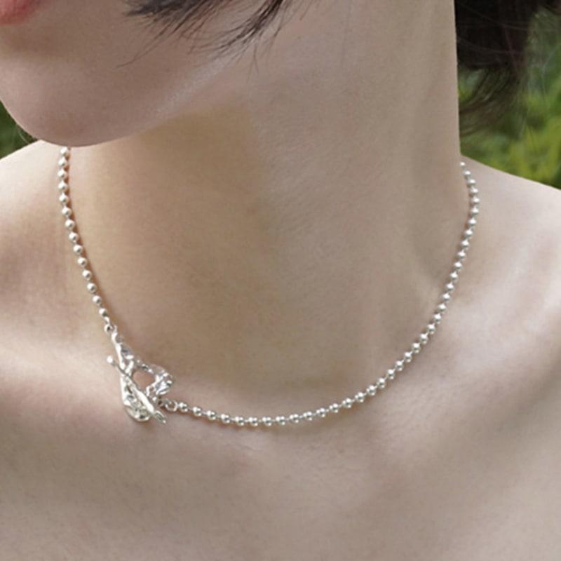 LAYOVV [Silver925] Heart Toggle Silver Ball Choker Necklace