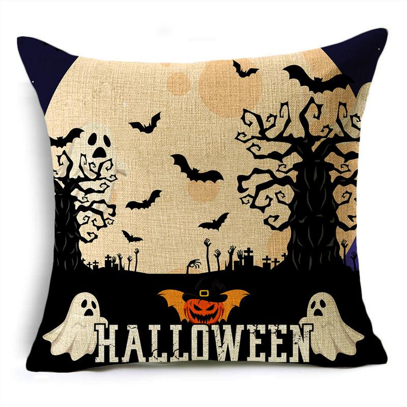 Ins Popular Purple Halloween Night Graveyard Pumpkins Linen Throw Pillowcase Decorative Cushion Cover For Sofa Living Room Party