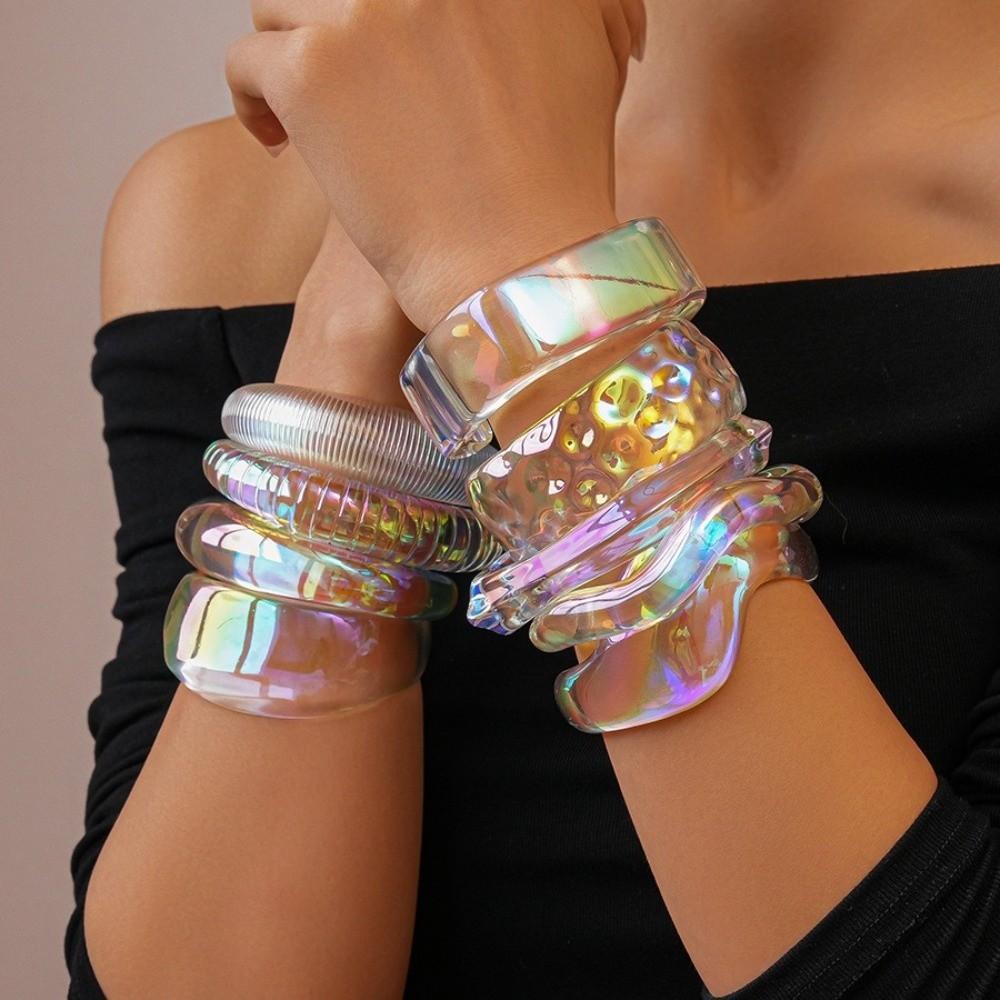 Colorful Wide Cuff Bangle Geometric Transparent Opening Bangle Jewelry Resin Bracelet  Women