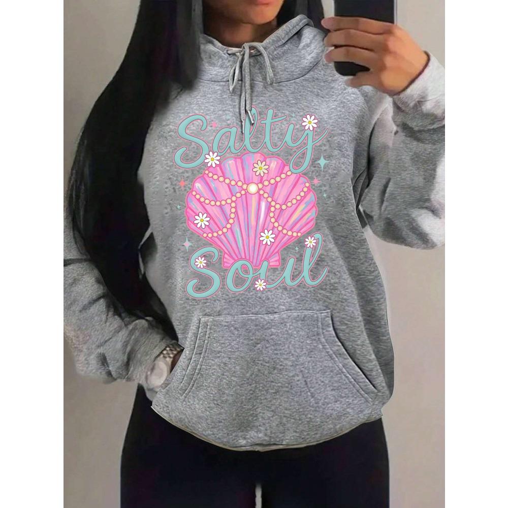 Salty Soul Beautiful Shell Printing  Women Hoodie All-Match Autumn Streetwear Soft Comfortable Hoody Pullover