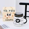 Personalized Mirror Cup with Lid Cartoon Monster Ceramic Mug Dustproof Gift Box Water Cup Home Set Office