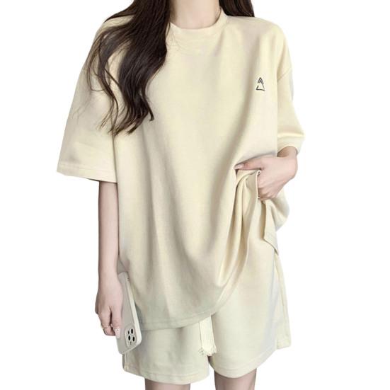 2 ks/sada O-neck s krátkým rukávem Ležérní outfit Elastický pas Kapsy se stahovací šňůrkou Dámské Jednobarevné tričko Široké nohavice Set Streetwear