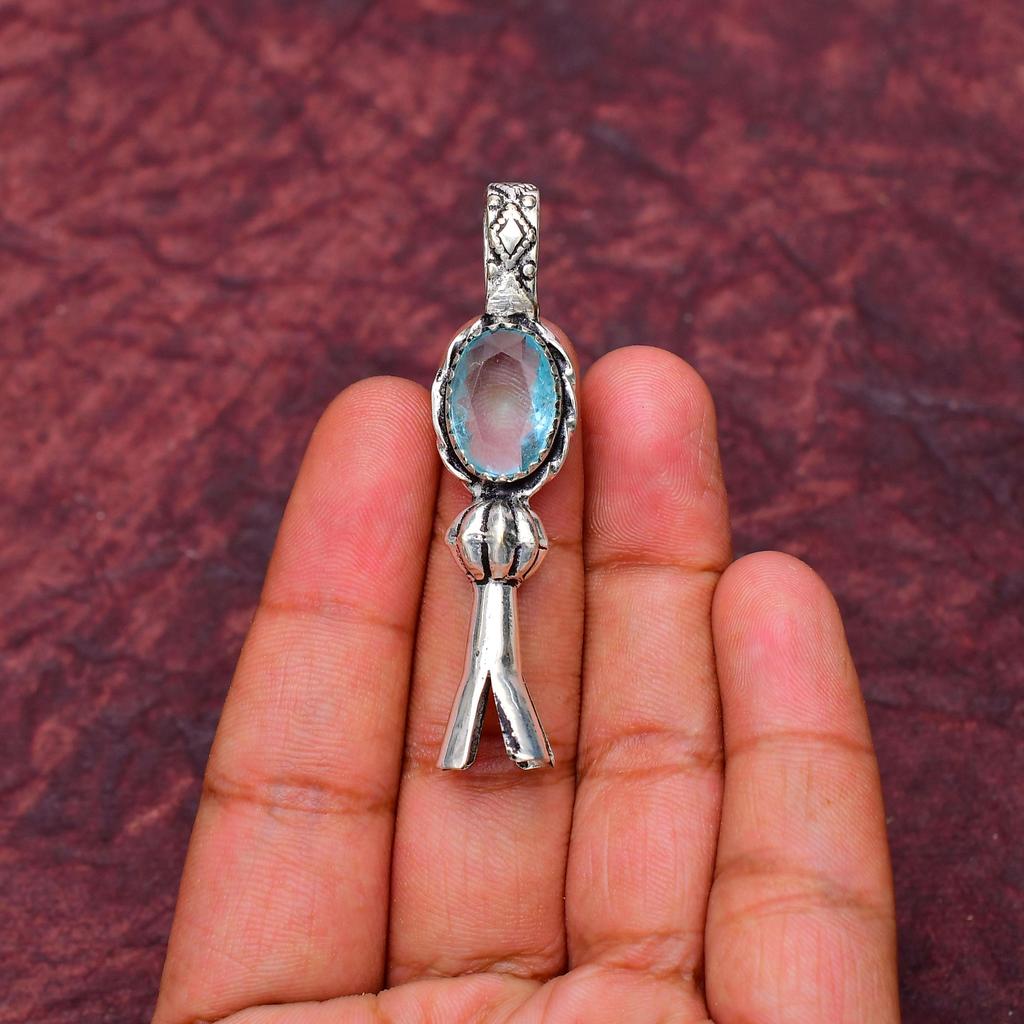 Awesome Aquamarine Gemstone Pendant: 925 Sterling Silver Handmade Pendant Necklace Jewelry