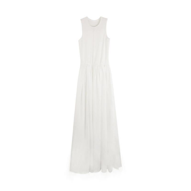 Summer Women's New Year's Coffee Break French Design Sense White Sleeveless Vest Dress Royal Sister Dress Long Dress