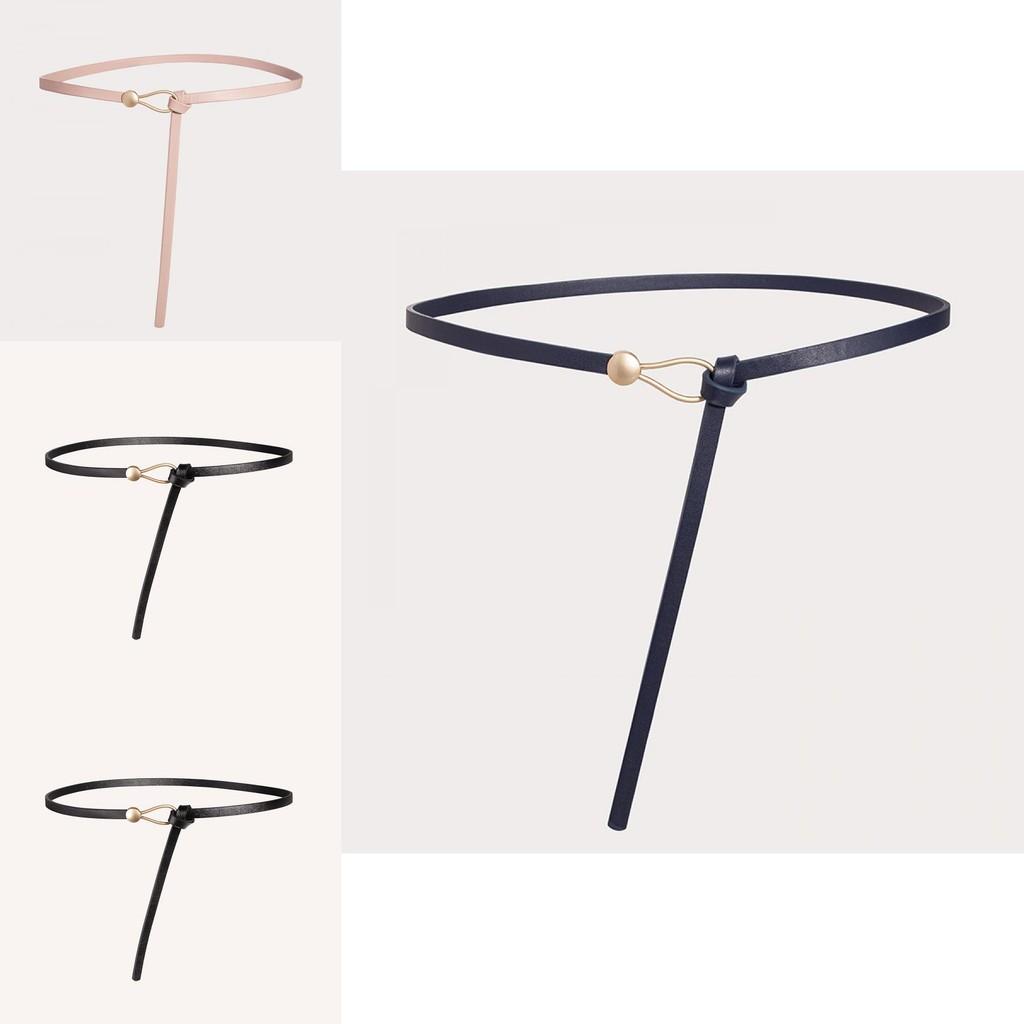 Pu Thin Waist Belt With Metal Buckle For Casual Dress And Retro Style