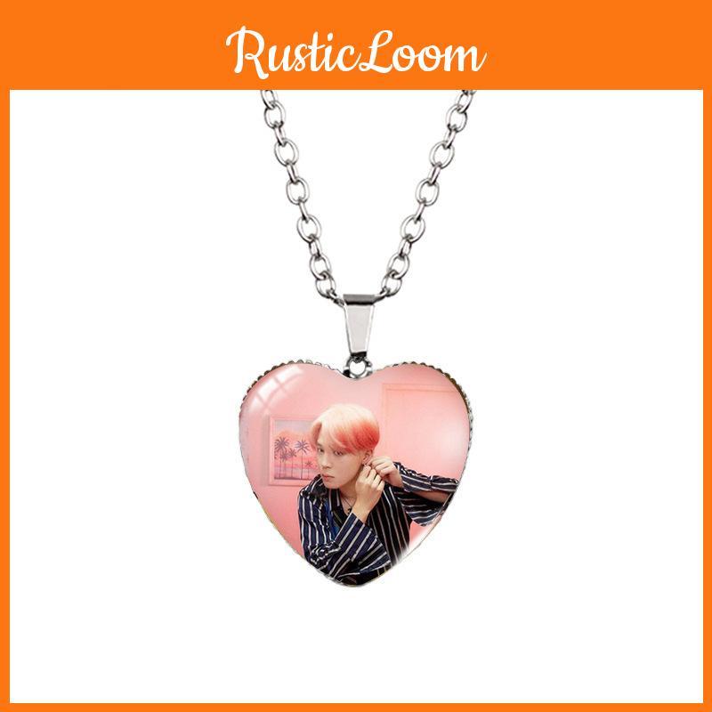 Stylish Bts Jewelry Heart Shaped Necklace Fashionable Alloy Long Chain Accessory
