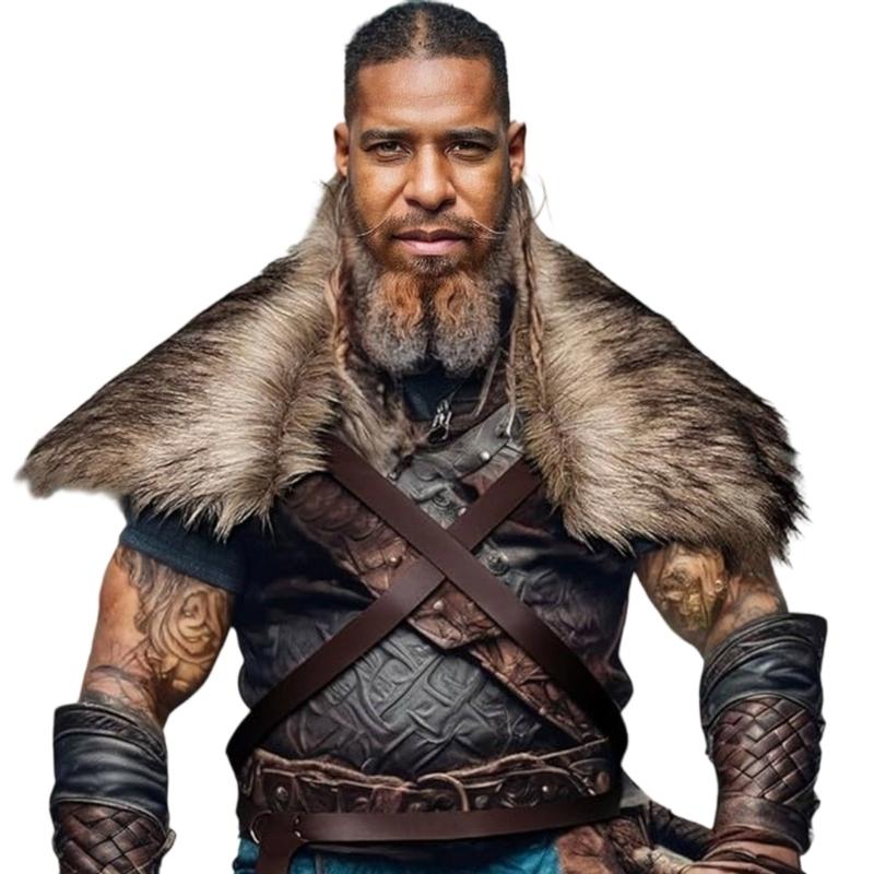 Vikinges Faux Furs Shawl Barbarians Collar,Medievals Knights Mantle Shoulder Wrap Warriour Cape Shawl Renaissances Costume