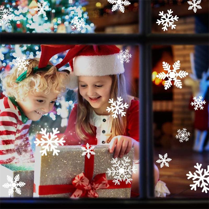 135Pcs Christmas Window Clings Snowflakes Window Decals Static Window Stickers For Xmas Party Supplies Thanksgiving Party Décor