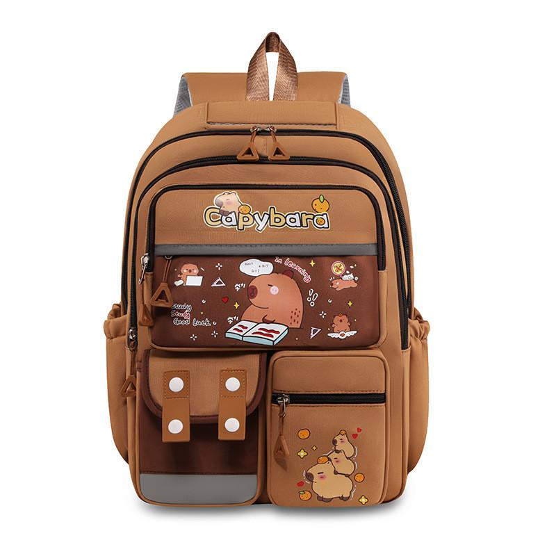 Nylon Childrens Backpack Featuring Capybara Cartoon Pattern Classroom Bag School