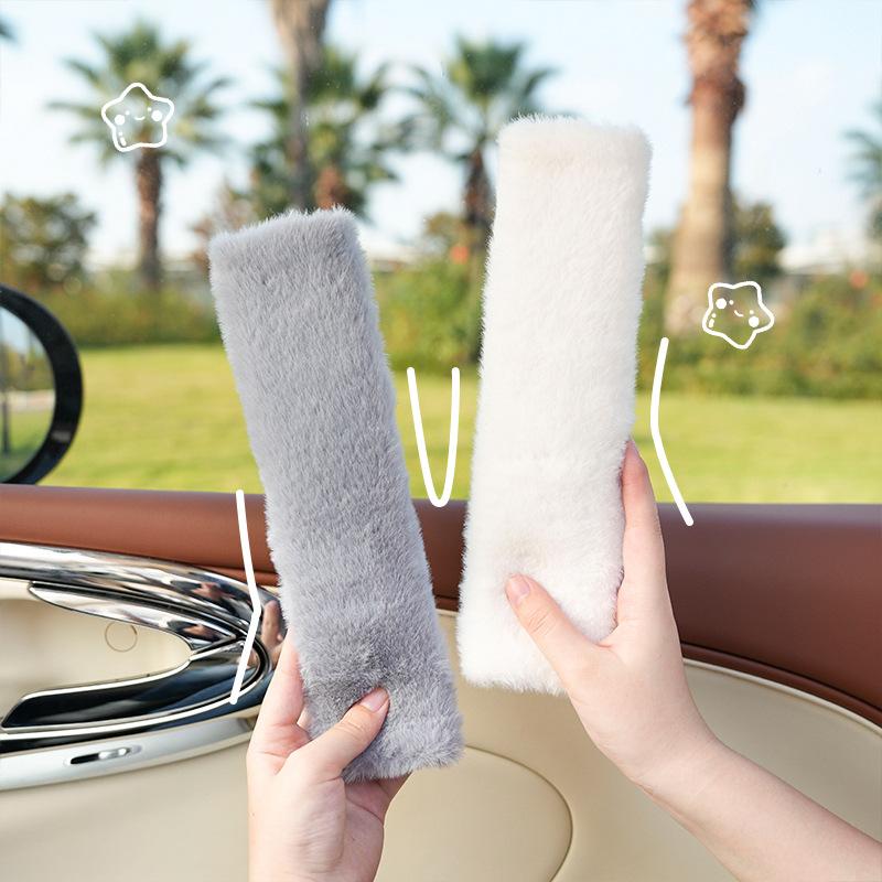 1-Piece Car Seat Belt Shoulder Cover Plush Solid Color Car Seat Belt Cover Soft and Comfortable