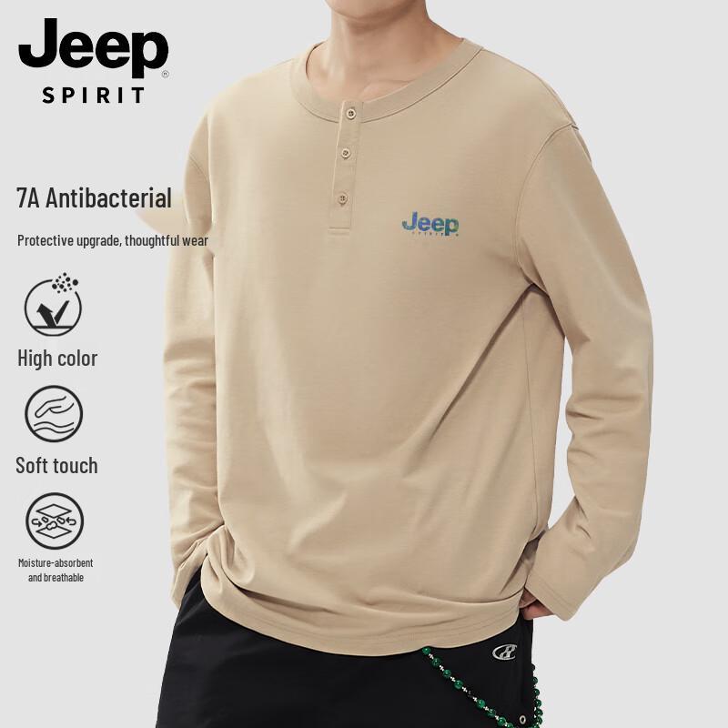 JEEP SPIRIT Men s Henley Long Sleeve Anti-Bacterial T-Shirt XL