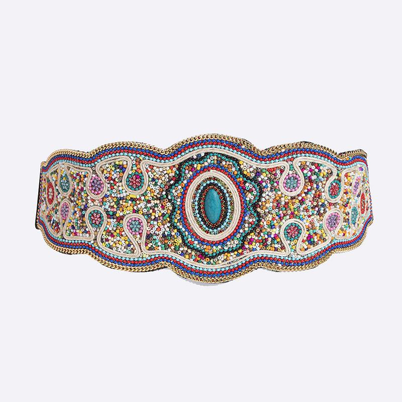 Bohemian Ethnic Beaded Waist Belt With Rhinestone Accents For Vintage Festival Look
