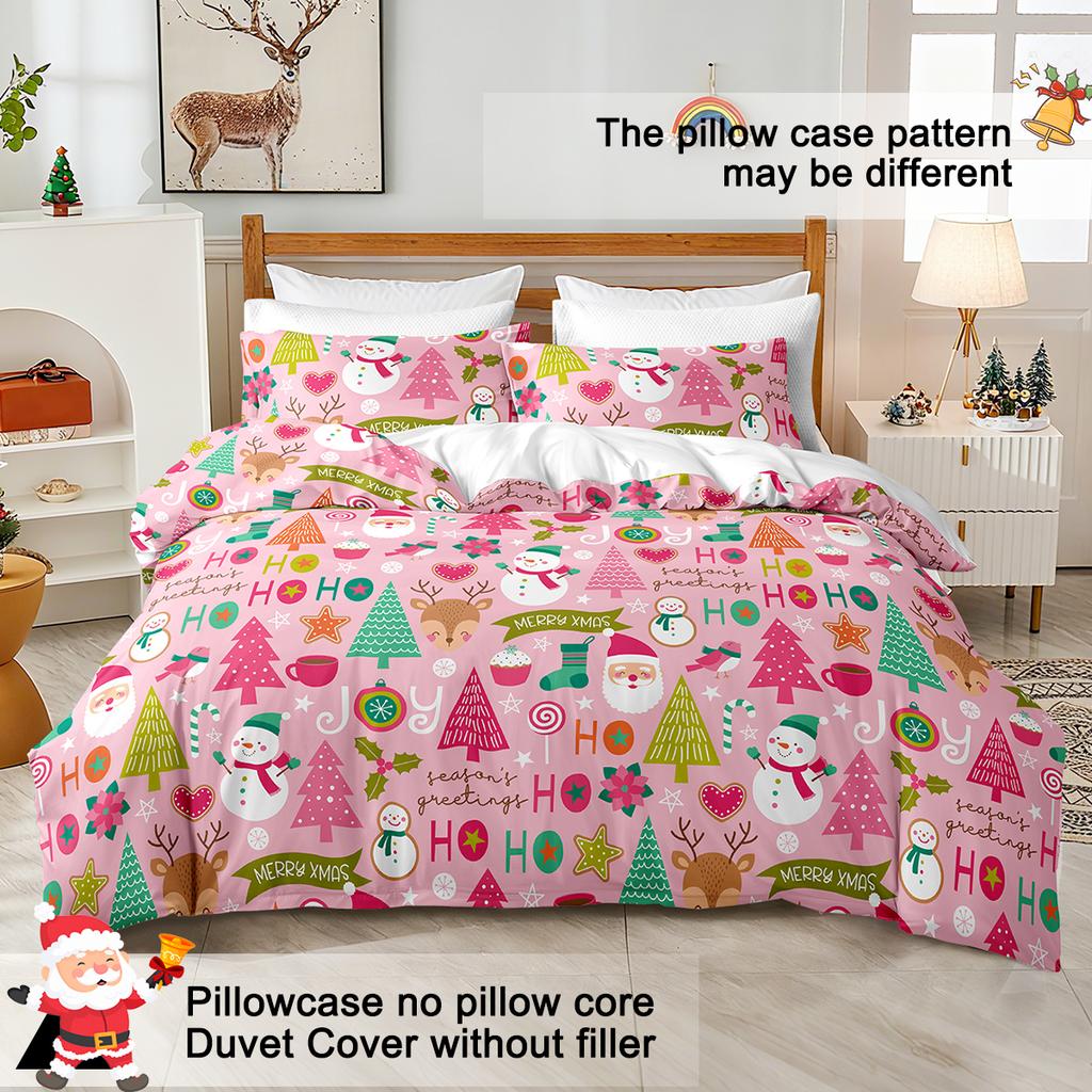 3pcs/set Christmas Reindeer Snowman Bedding Set Includes 1 Duvet Cover And 2 Pillowcases Soft And Skin-Friendly