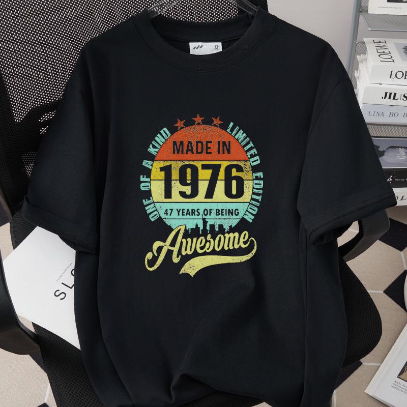 50th Birthday 1976 Theme Loose T-shirt - High Quality 260g Pure Cotton, Short Sleeve, European & American Style
