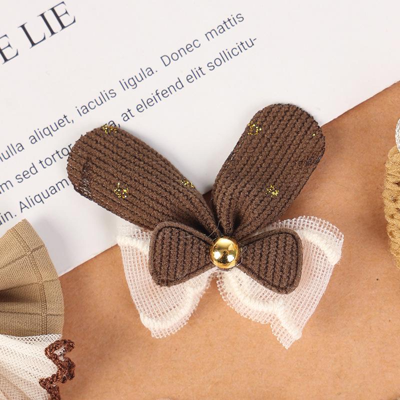 Milk Coffee Bow-Tie Bunny Ear Fabric Patch for DIY Children's Clothing Accessories