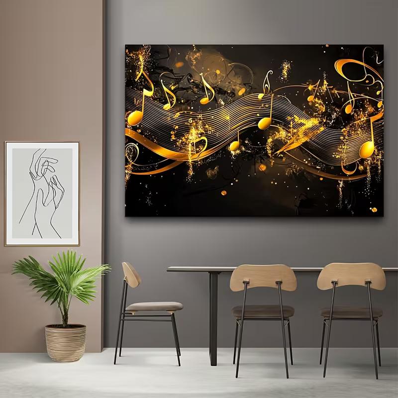

2D Luxury Music Art Backdrop, Black and Gold Notes with Sparkles for Wall Decor 47.2x31.5inch/120*80cm