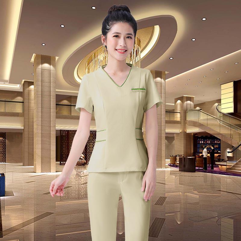 Women's Spring/Autumn Mid-Sleeve Beautician Uniform - White, High-End for Medical Beauty & Spa Technicians