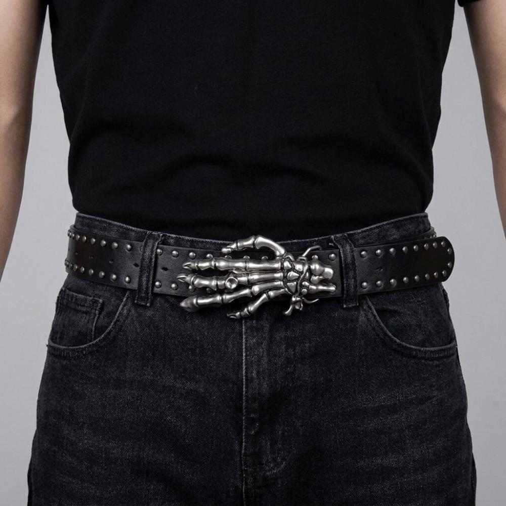 Adjustable Black Rivet Belt Wide Skeleton Claw Belt Fashion Skull Waistband Waist Seal