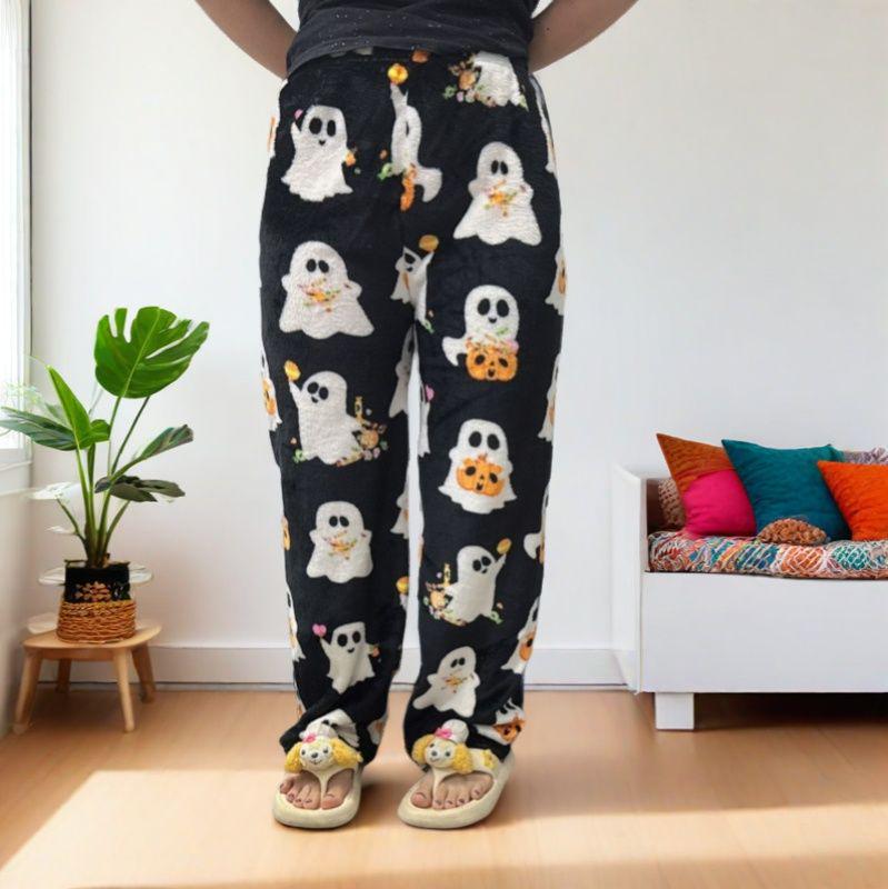Halloween Women's Fleece-Lined Flannel Pajama Pants for Autumn/Winter – Warm & Casual