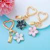 1PC Key Ring Friend Gifts Pendant Keychain Handbag Decor Heart-shaped Cute Metal Sakura Flower Cherry Blossom