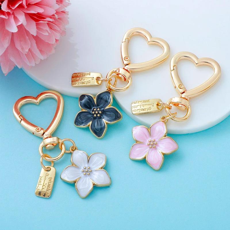 1PC Key Ring Friend Gifts Pendant Keychain Handbag Decor Heart-shaped Cute Metal Sakura Flower Cherry Blossom