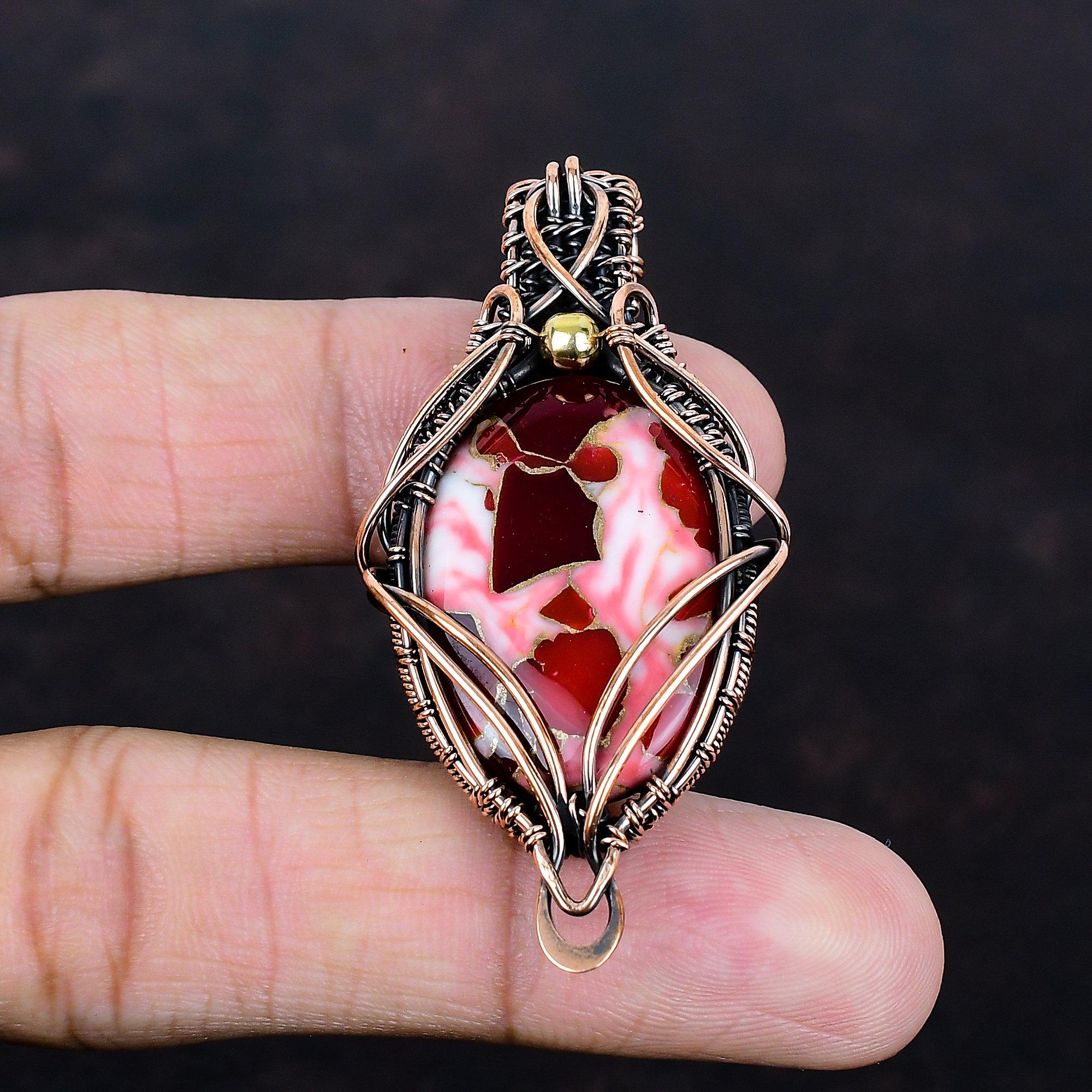

Kingman red mohave copper turquoise pendant copper wire wrapped pendant gemstone handmade pendant anniversary gifts copper wire wrap jewelry
