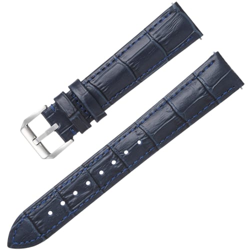 Calm Genuine Crocodile-Embossed Leather Watch Strap, Quick Release, for Watches and Smartwatches, 12mm To 24mm (12mm, Dark Blue)